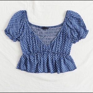 blue polka dot top